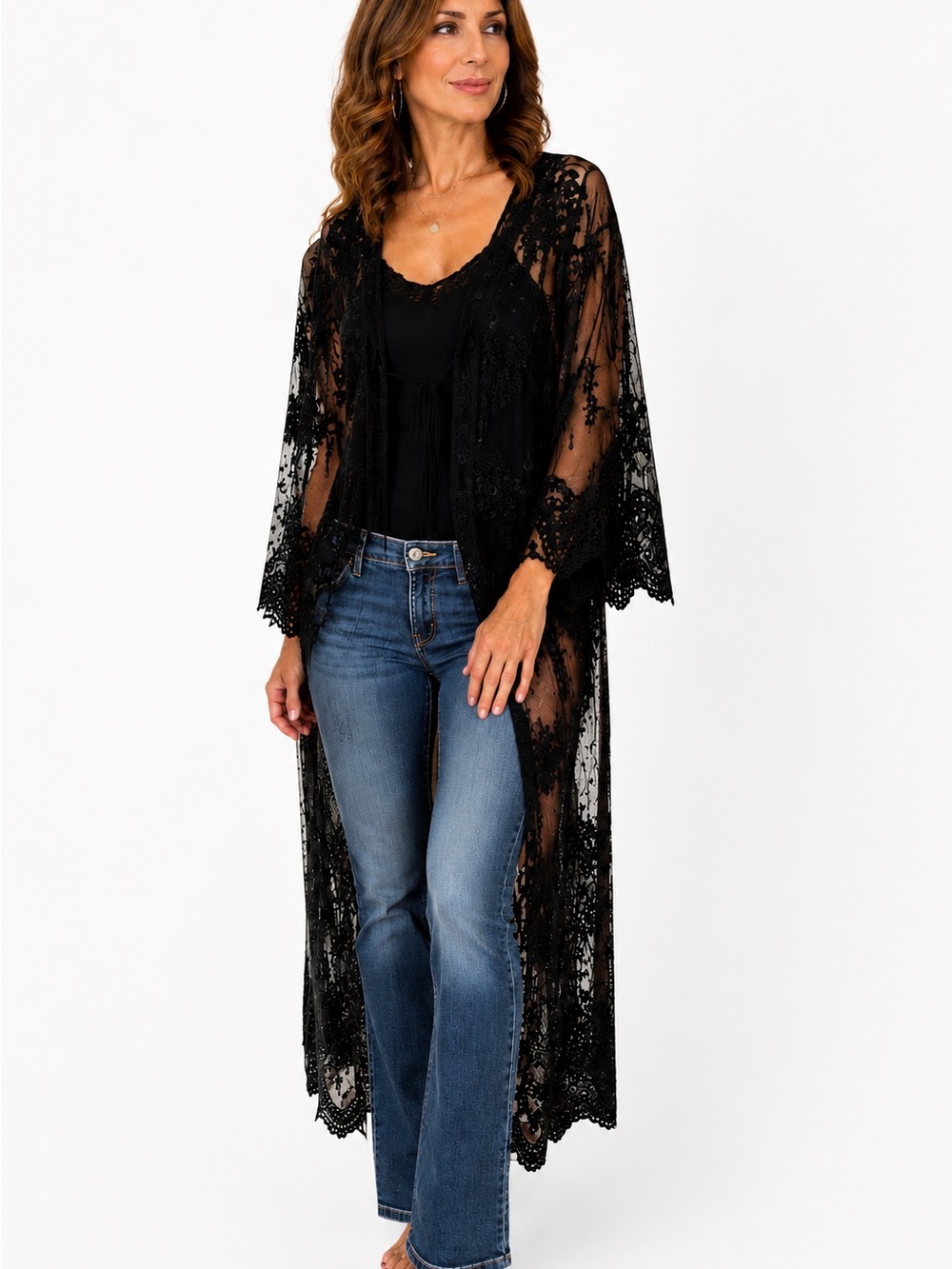 Haute Monde Black Long Lace Tunic size small